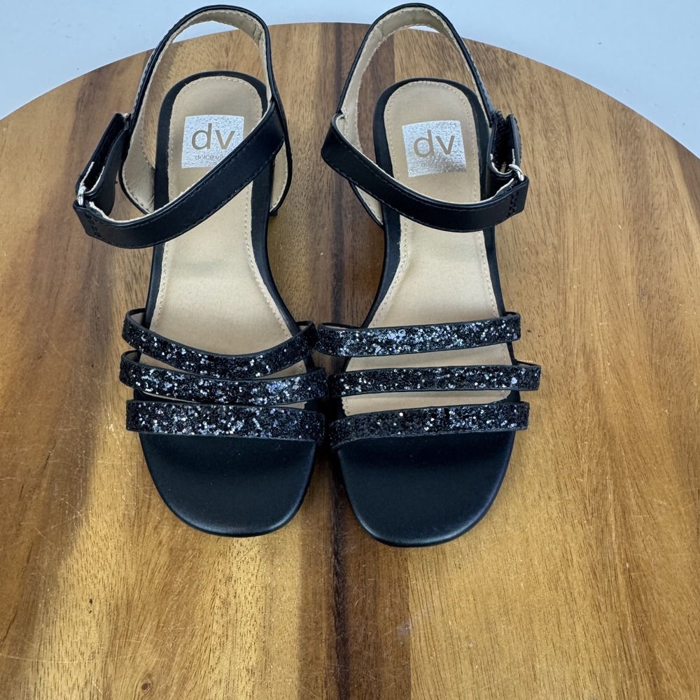New Little Kids Dolce Vita Glee Black Faux Leather Strappy‎ Sandals Size 13 C
